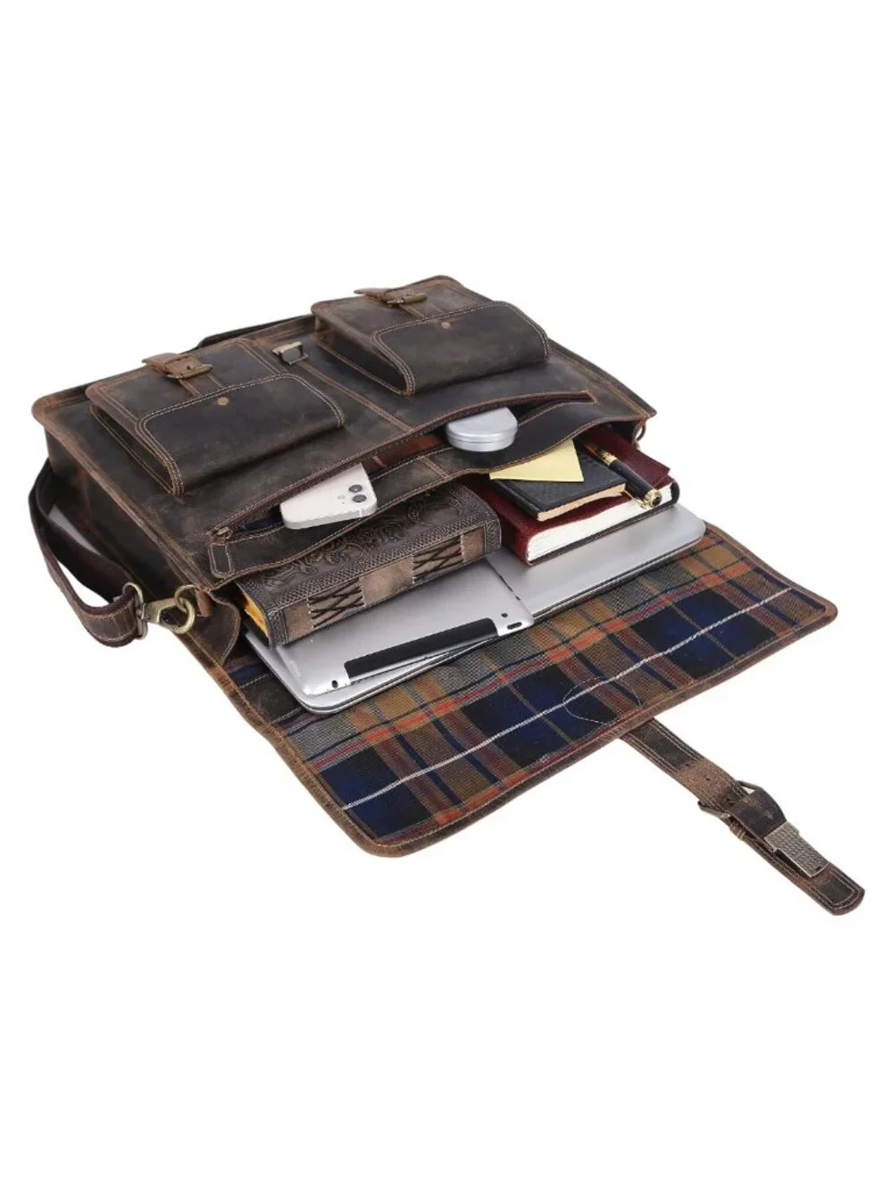 18 Inch Leather Briefcase Laptop Bag for Men Women Top-Grain Buffalo Leather